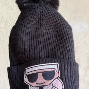 NWT- Karl Lagerfeld Black Knit Beanie